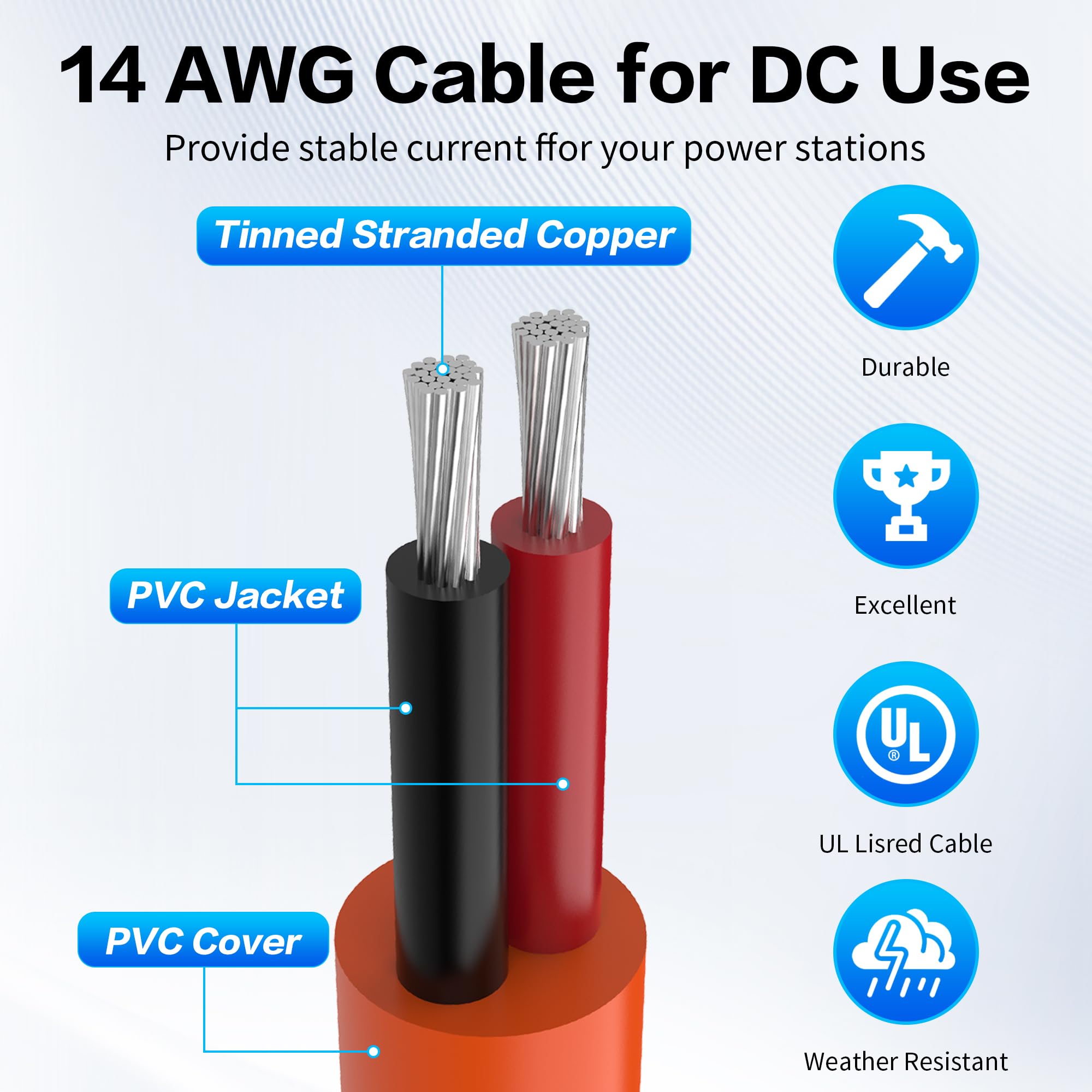 YAODHAOD encendedor de cigarrillos en XT60 DC 12V/24V 14 AWG 2M, cargador de coche XT60 Cable de carga KFZ cargador de coche para Jackery Bluetti Anker GRECELL panel solar generador solar RV