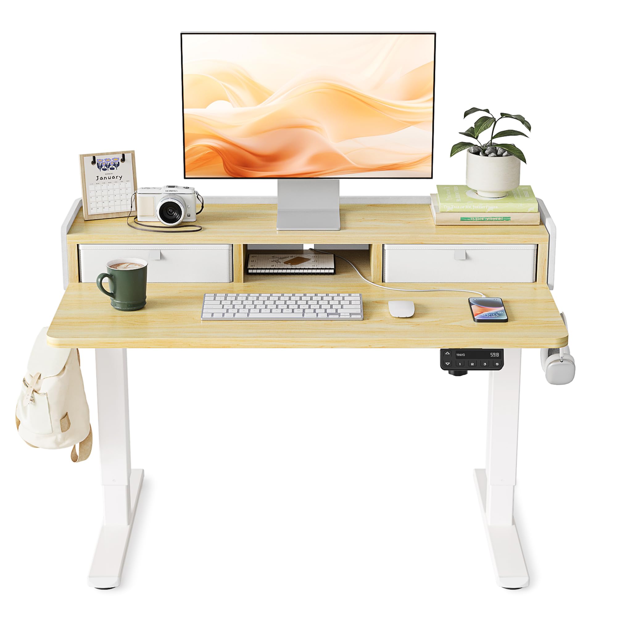 Amazon | YIHAYO ローデスク 高さ46-72cm 昇降デスク 幅100cm 奥行き