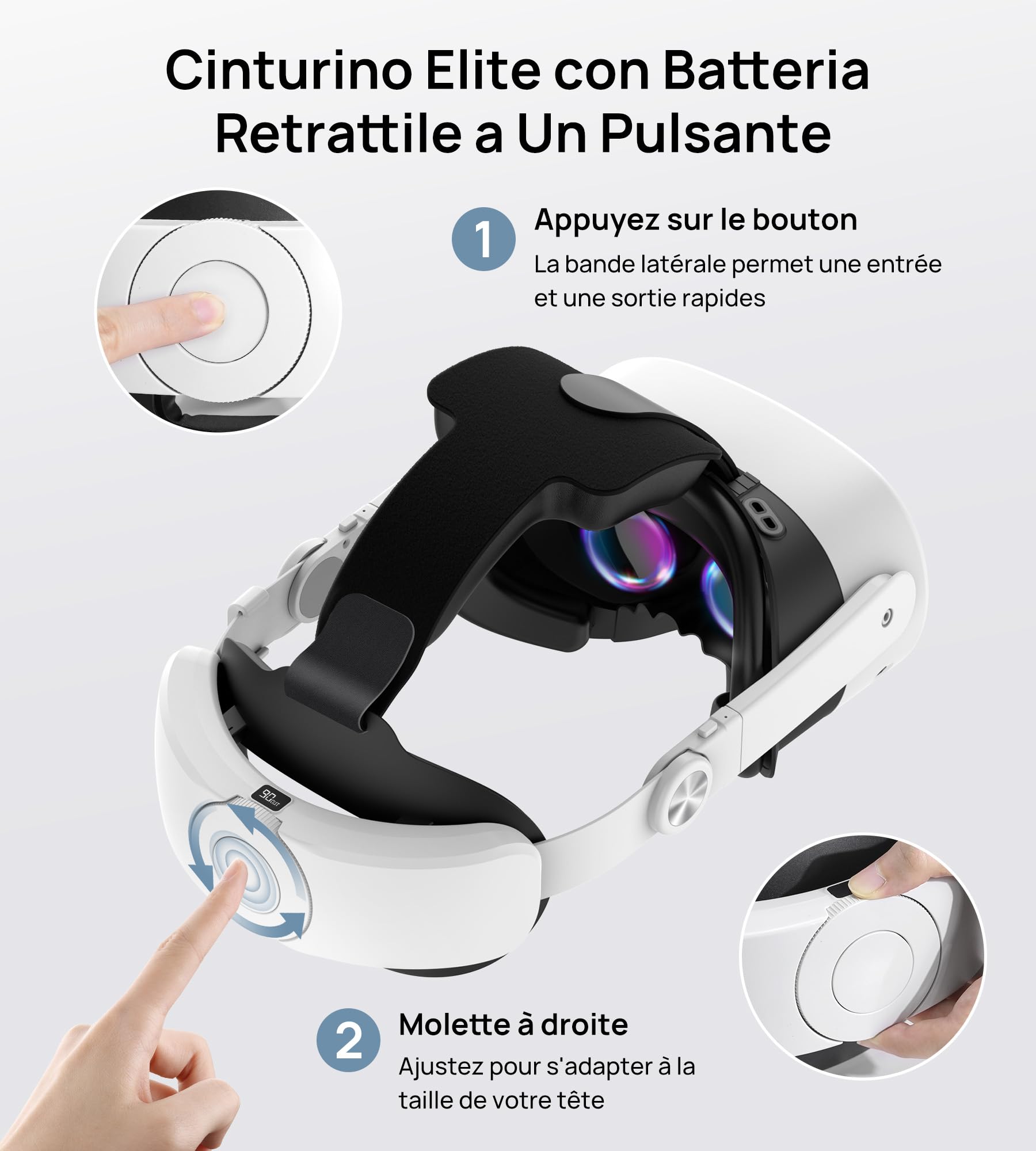 Transnovo Sangle avec Batterie de 10000 mAh, Compatible avec Meta Quest 3/Quest 3S/Quest 2 Accessoire,Confort Sangle Réduire la Pression de la Tête, Boutons Réglables pour Plusieurs Personnes