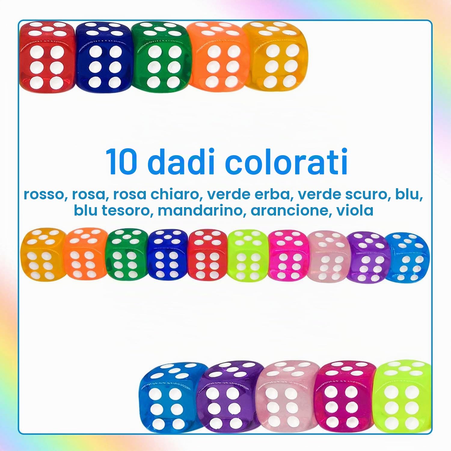 50 Pezzi 14MM Dadi da Gioco Standard con Scatola di Plastica Portatile, 10 Colori Traslucidi per Giochi da Tavolo, Set di Dadi D6, Colori Acrilici Dadi Per Giochi, Matematica