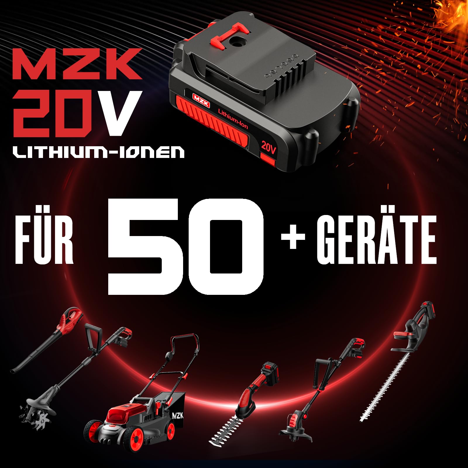 MZK 20V Akku-Motorhacken, 20 cm Arbeitsbreite, 360 U/min, Kabellose Gartenfräse mit 24 Stahlzinken, für Rasen Garten Bodenbearbeitung (2X 2,0Ah Akku & Ladegerät)