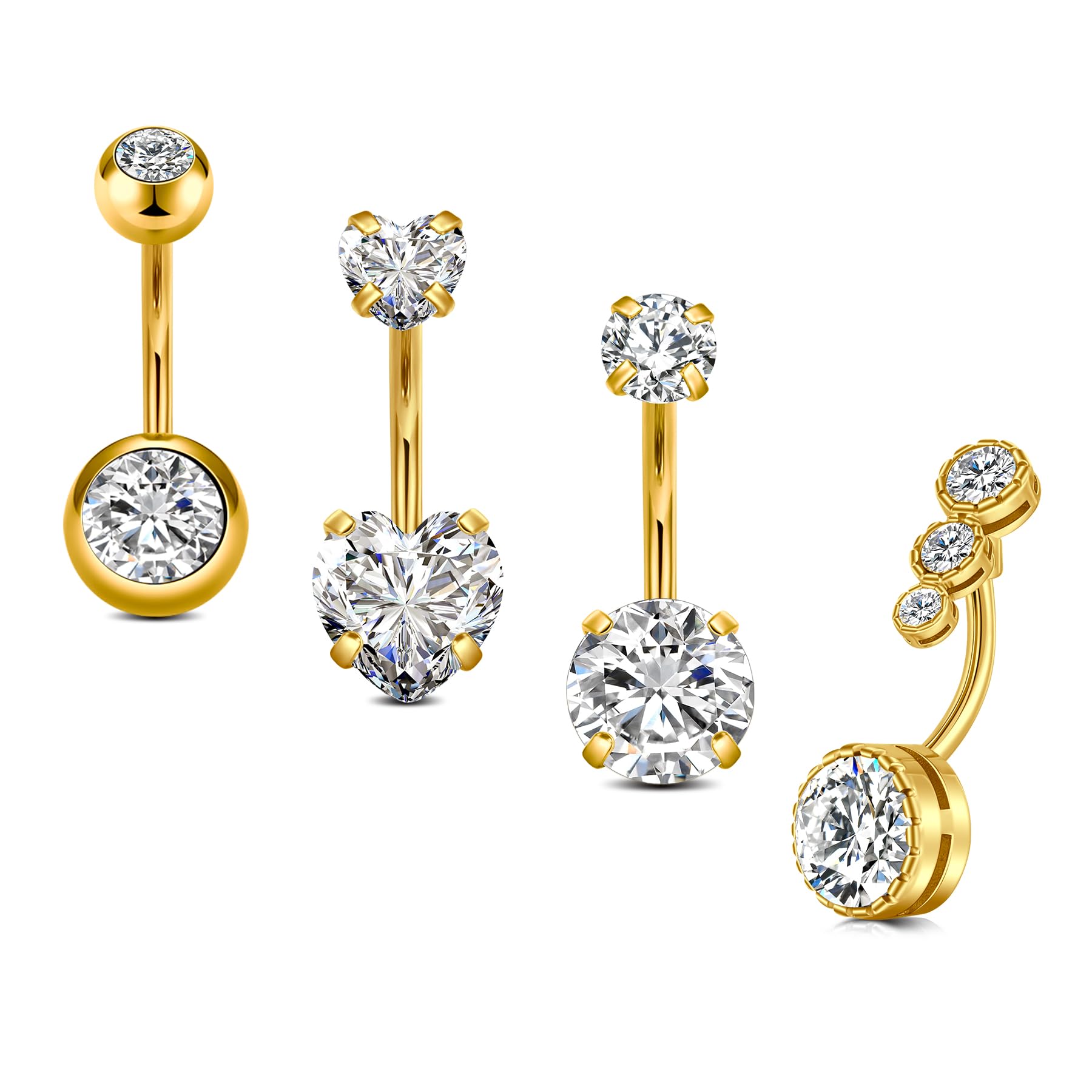 VF VFUN 4 Piezas 14G Piercing Ombligo Acero Quirurgico Piercing Banana CZ diamante Belly Joyas para Mujeres Niñas Joyería Piercing Del Cuerpo Plata & Oro Rosa & Oro