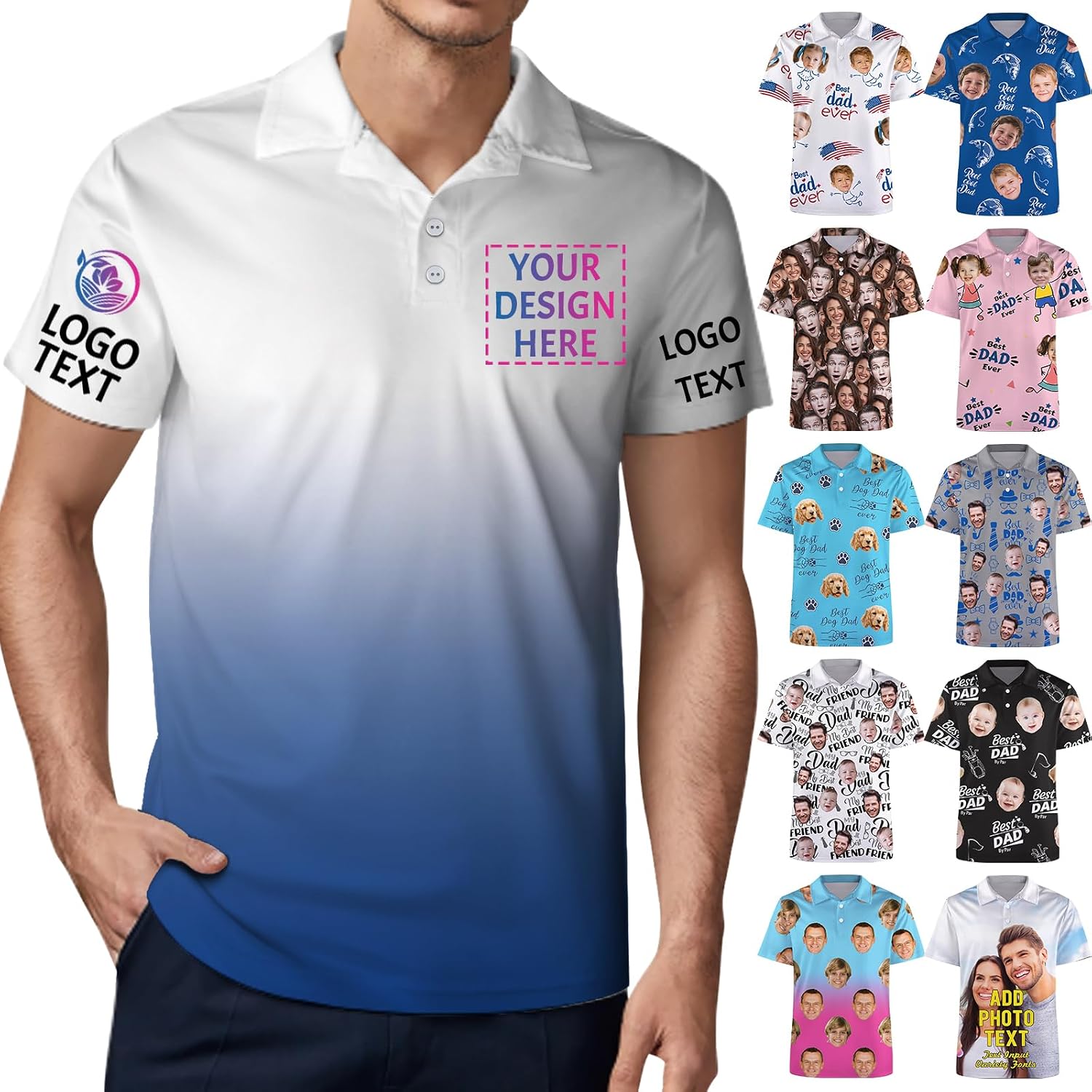 Personalised Polo Shirt for Men and Women Design Your Own Text Logo and Name Golf Shirts with Personalised Photo Polo Shirts for Golfers