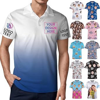 Gift for Dad Custom Polo Shirt for Men Design Your Own Golf Shirts with Face Personalized Photo Polo Shirts