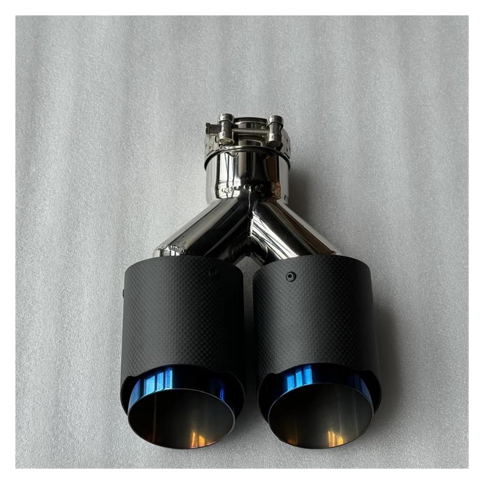Double embout d'échappement universel en carbone mat bleu pour entrée 67mm et sortie 89mm