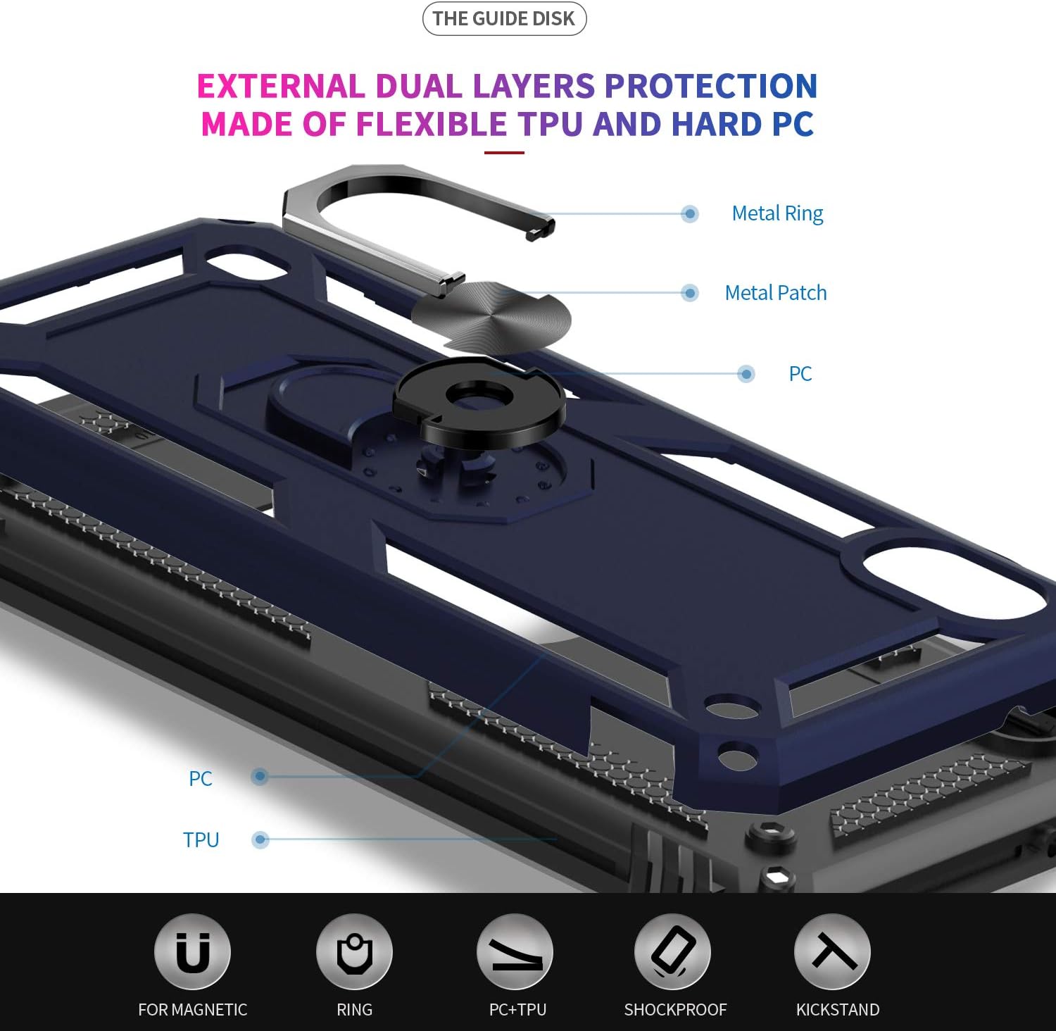 LeYi Compatible for Samsung Galaxy A10 Case (Not Fit A10E) with [2 Pack] Tempered Glass Screen Protector,Military-Grade Protective Phone Case with Car Ring Holder Kickstand for Samsung A10, Blue