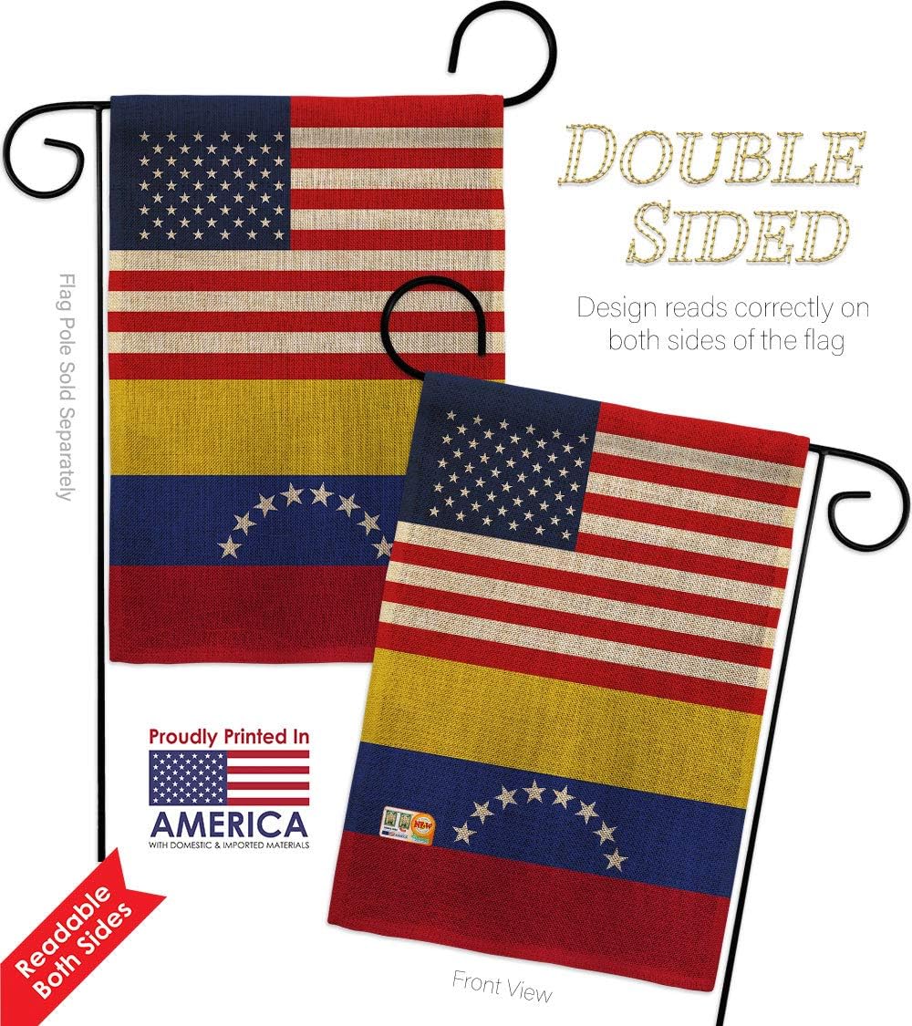 Venezuela US Friendship Burlap Burlap Garden Flag Set with Stand Regional USA American Alliance World Country Particular Area Small Decorative Gift Yard House Banner Double-Sided Made In 13 X 18.5