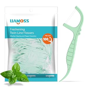 Twin-Line Dental Flossers 100 Count Mint Flavor Dental Floss Picks LIAMOSS Dual Action for Super Cleanup Teeth in