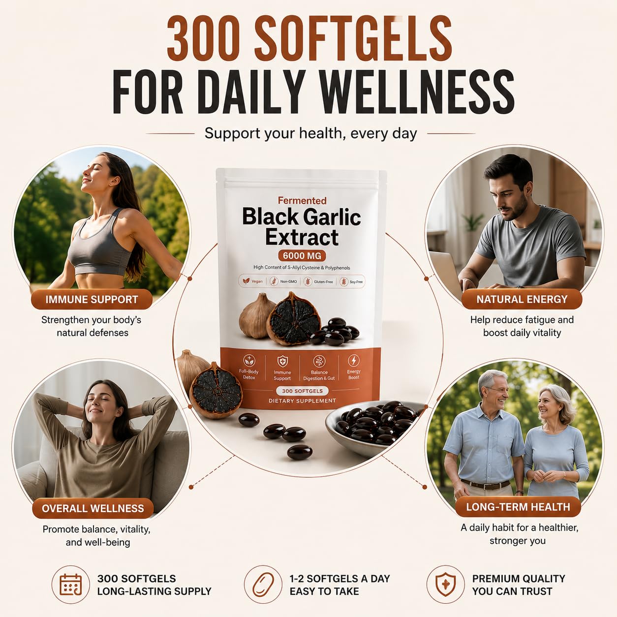 estella Fermented Black Garlic Extract Softgel, 90-Day Matured with S-Allyl Cysteine, Odorless Garlic Supplement for Daily Digestive Balance, Immune & Antioxidant Support, Vegan, 300 Capsules — Amazon image 7