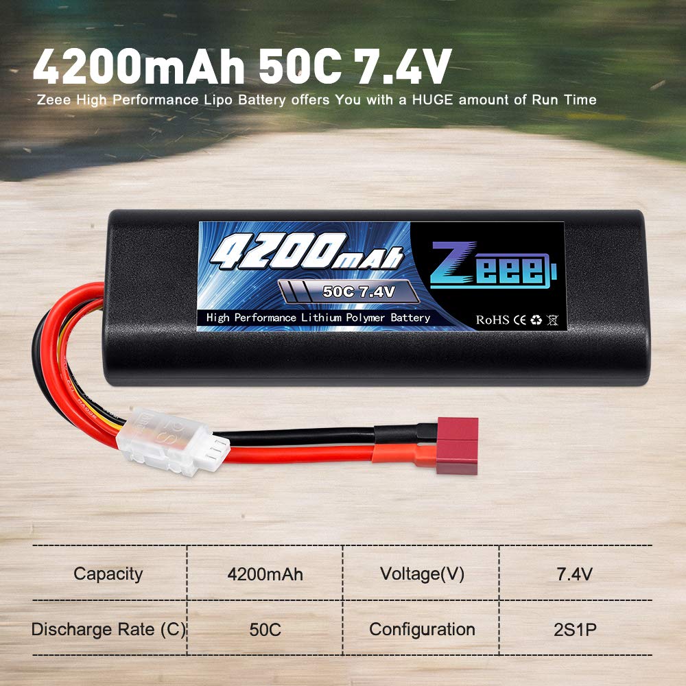 Zeee 2S Lipo Batteria 7.4V 50C 4200mAh Batteria RC con Deans T Plug per RC Auto RC Camion RC Hobby (2 pezzi)