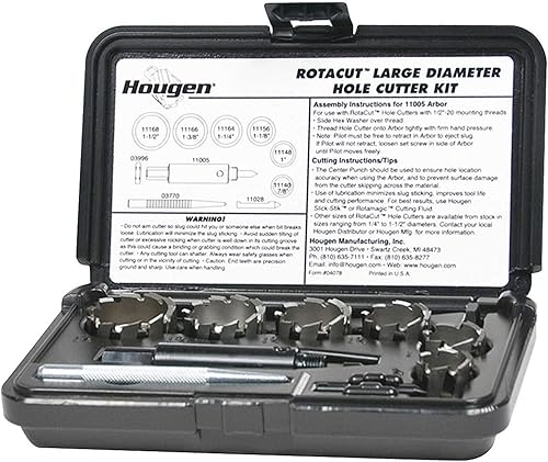 Hougen 11078 RotaCut Kit de cortador de agujeros de gran diámetro, fraccional, 9 piezas de 7/8 a 1-1/2 pulgadas de diámetro de cortador de 1/2