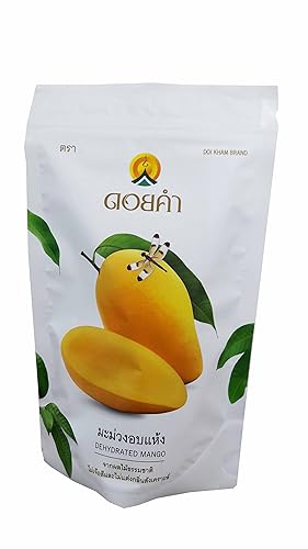 3 paquetes de mango deshidratado, hecho de mango real, delicioso aperitivo de Doi Kham Brand, producto Royal Project de Tailandia. Sin color ni