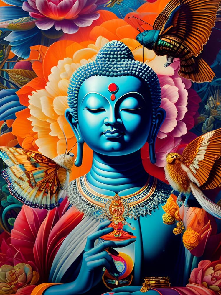 Suyaloo 5D Diamond Painting Kits for Adults - Diamond Art Kits for Adults Kids Beginner,DIY Flowers Buddha Diamond Painting Full Drill Round Rhinestone for Home Wall Decor Gifts 11.8X15.7inch