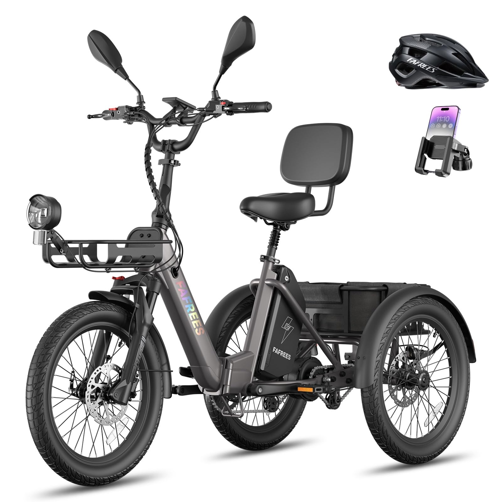 Fafrees F20 Mate Elektro Dreirad für Erwachsene, E Bike Klapprad 20 * 3.0 Zoll, E-Bike 3 Rad Lasten 48V 65 Nm, senioren e-Dreirad Hydraulische Bremsen, Belastung 180KG