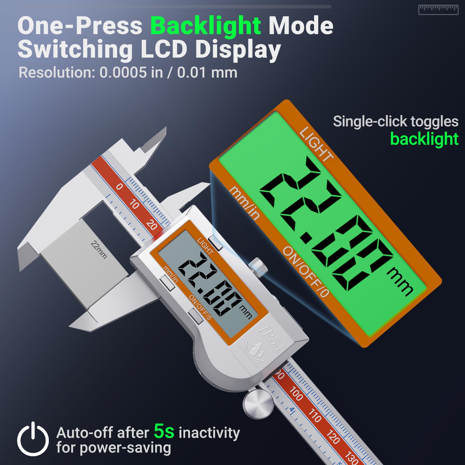 Preciva Digitaler Messschieber 150mm IP54 - Elektronische Schieblehre aus Edelstahl mit LCD Display, Hintergrundbeleuchtung und Feineinstellung Präzisions Messschieber