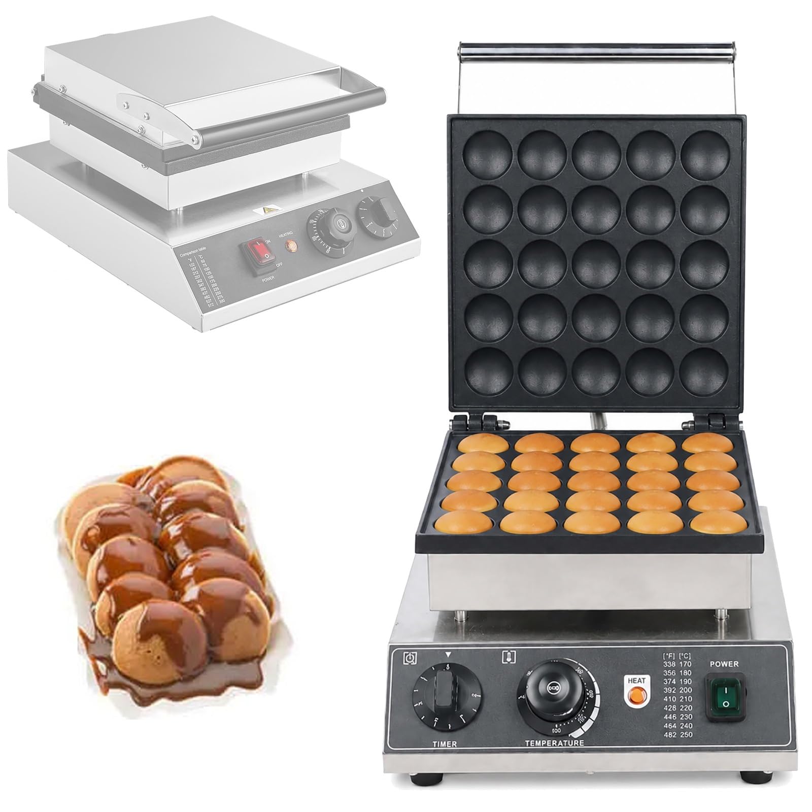 YXYLJOZ Electric Pancake Baker Maker,1750W Mini Dutch Pancake Bake Machine,Timer: 0~5Mins,25 Holes Non-Stick,for Home Kitchen Restaurant Bakery