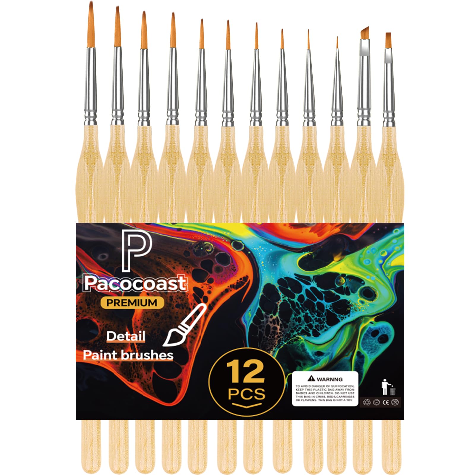 Juego de 12 pinceles en miniatura para detalles finos y pintura artística, pincel pequeño perfecto para acrílico, pintura por número, figurilla, manualidades, modelos (plata, madera)