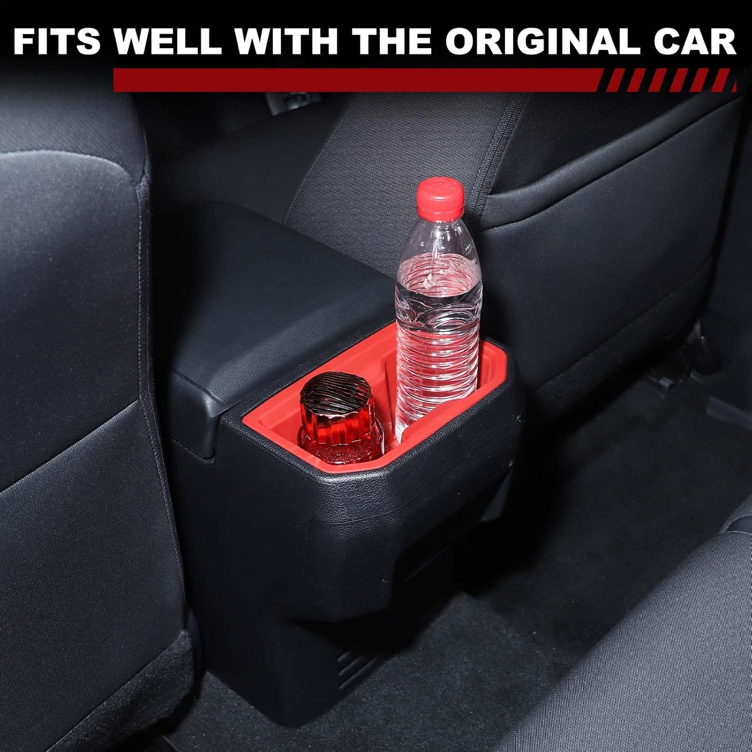 Center Console Cup Holder Inserts Compatible with Toyota Tacoma 2024 2025 2026, Car Protective Organzier Accessories (Front+Rear-Red)