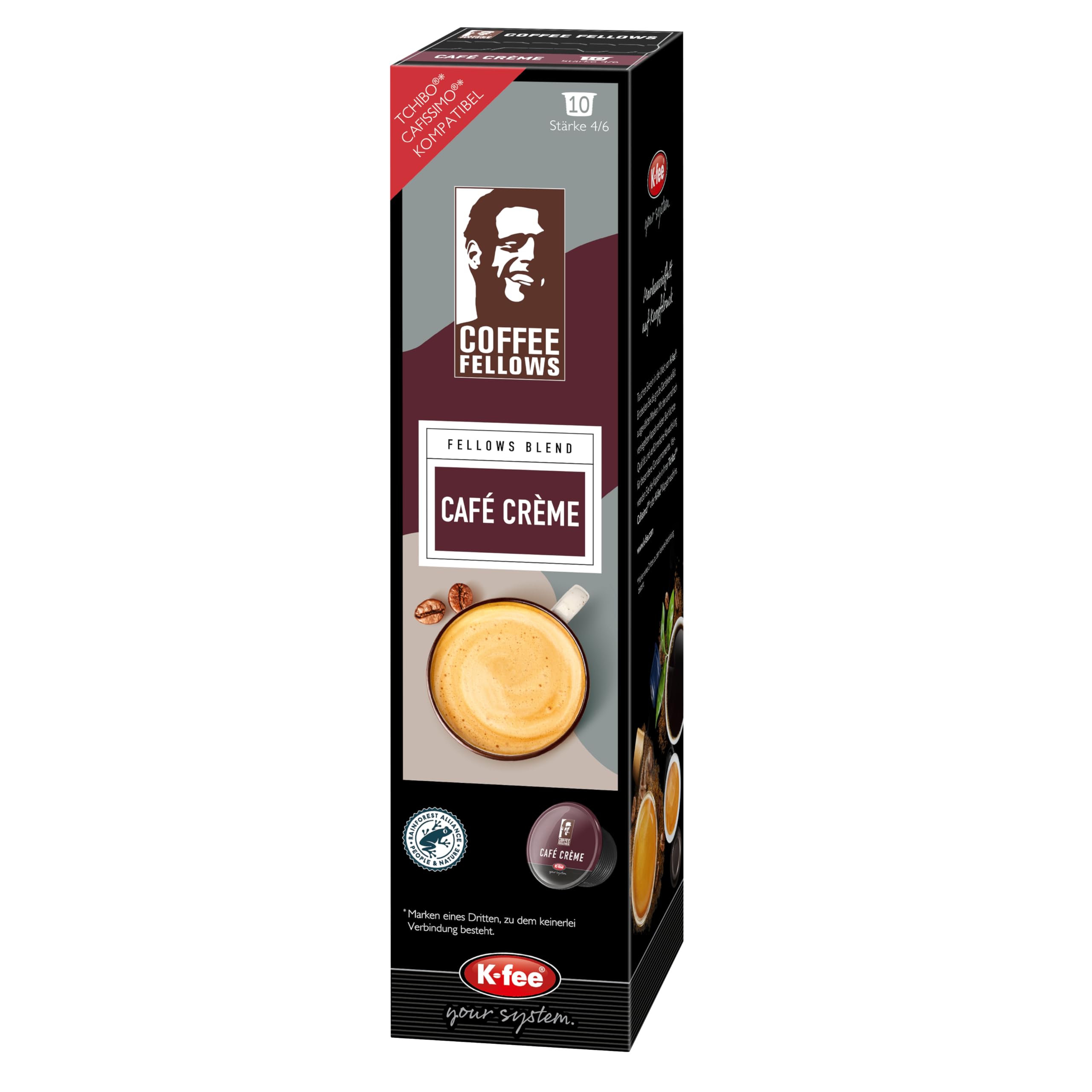 Coffee Fellows Cafe Creme Kapsułki Kawy, Kawa, 120 kapsułek (12 x 75 g) kompatybilne z Tchibo Cafissimo(R) | Kompatybilny z K-fee, EXPRESSI* & Tchibo Cafissimo* | czekoladowo-orzechowy