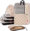 UU 8 Set Compression Packing Cubes - Ultralight Travel Organizers with Laundry Bag and Cosmetic Bag, Space-Saving Suitcase Organizer for Travel, Business Trip and Family Vacation Khaki Checkered