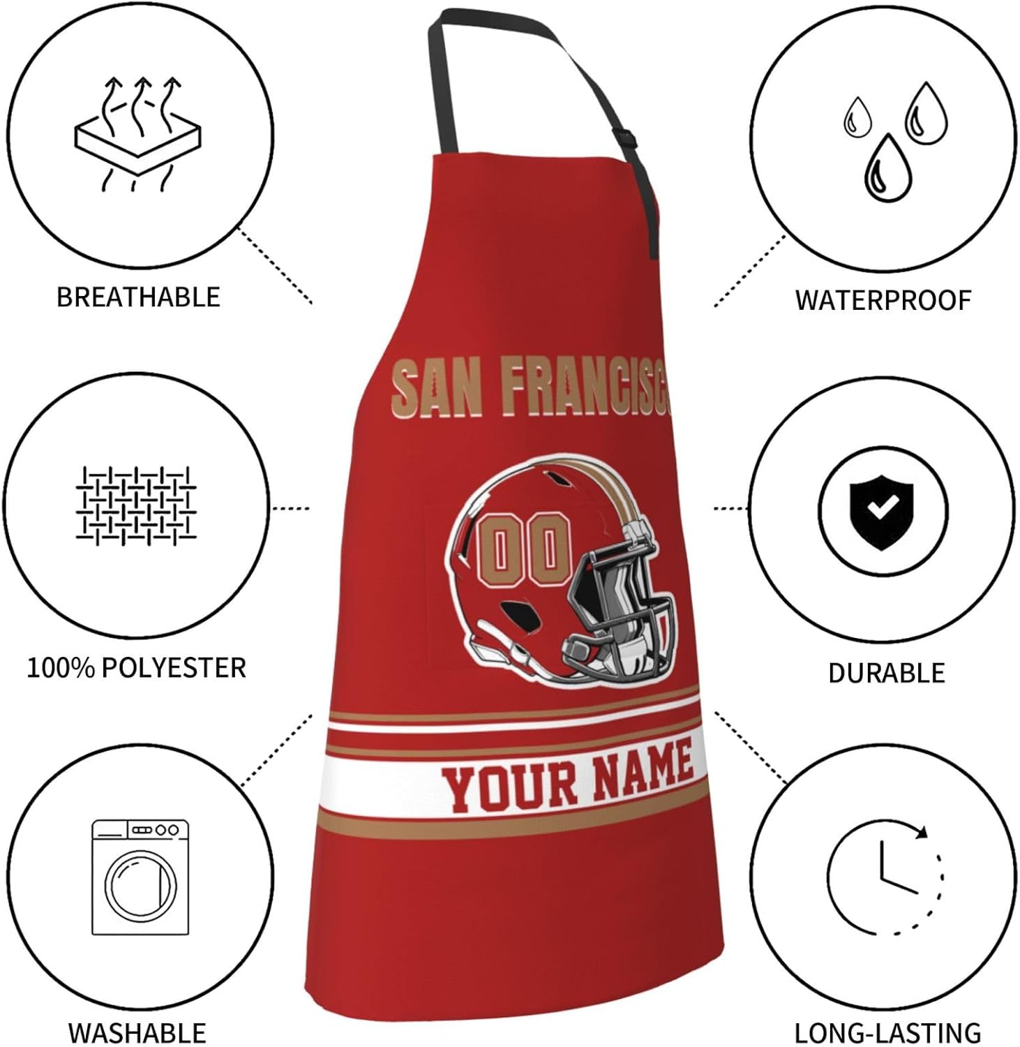 Custom Football Style Apron for Men Women Personalized Kitchen Apron with Name Number Customized Apron Gift for Fan - Image 3