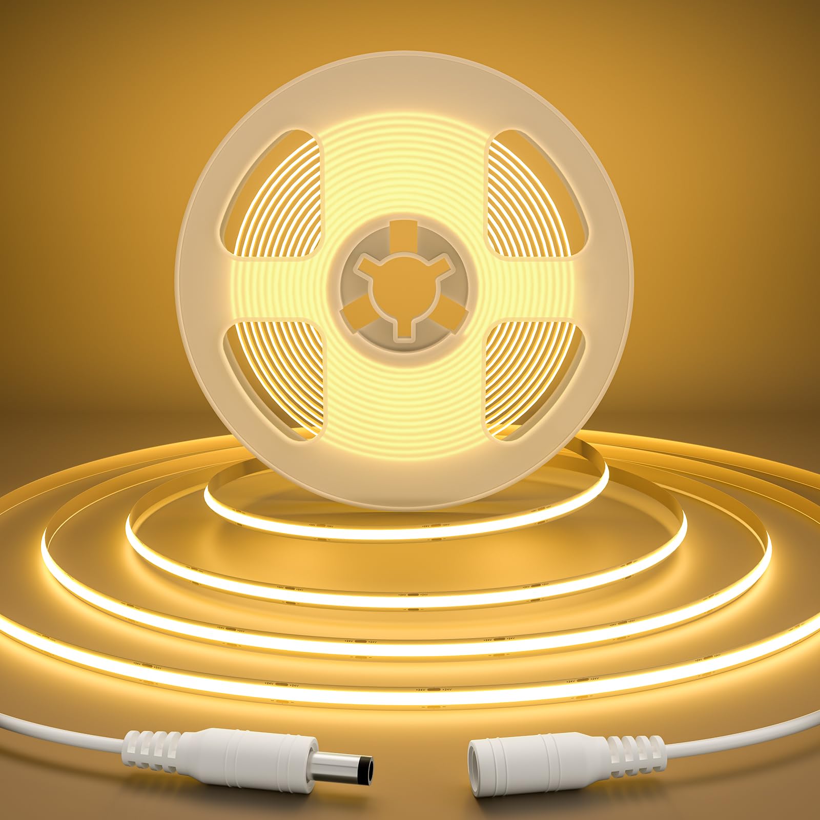 COB LED Streifen 5m (Nur Streifen), Cob LED Strip Warmweiss, Lichtband Led Selbstklebend 24V 3000K, Lichtleiste indirekte Beleuchtung, Led Band für TV Küche (Ohne Adapter Controller und Fernbedienung)