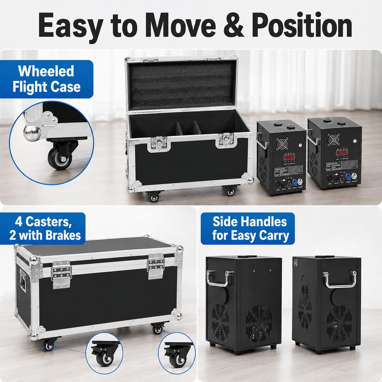 Pyrotechnikmaschine 2er Set mit Flightcase, 750W Kaltfeuerwerk Funkenmaschine DMX512 & Fernbedienung, Höhenverstellbare Bühnenmaschine für Hochzeit Party DJ Konzert, Schwarz