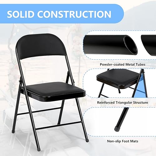 Miniatura 5 de Fenbeli Sillas plegables con asientos acolchados, paquete de 4 sillas plegables acolchadas con marco de acero para eventos, oficina, boda, fiesta,