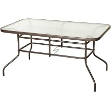 Flash Furniture Tory 31.5" x 55" Rectangular Tempered Glass Metal Table with Umbrella Hole, Bronze