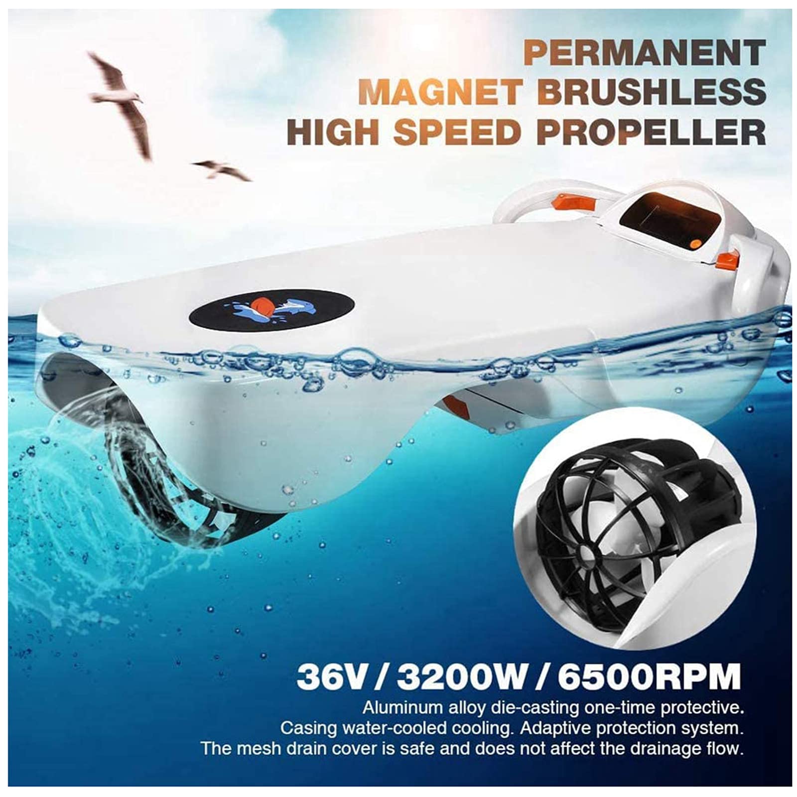 Patinete eléctrico de hélice para tabla de surf para natación y surf, diseño somatosensorial inteligente, capacidad de la batería 12 AH, ideal para actividades acuáticas de adultos