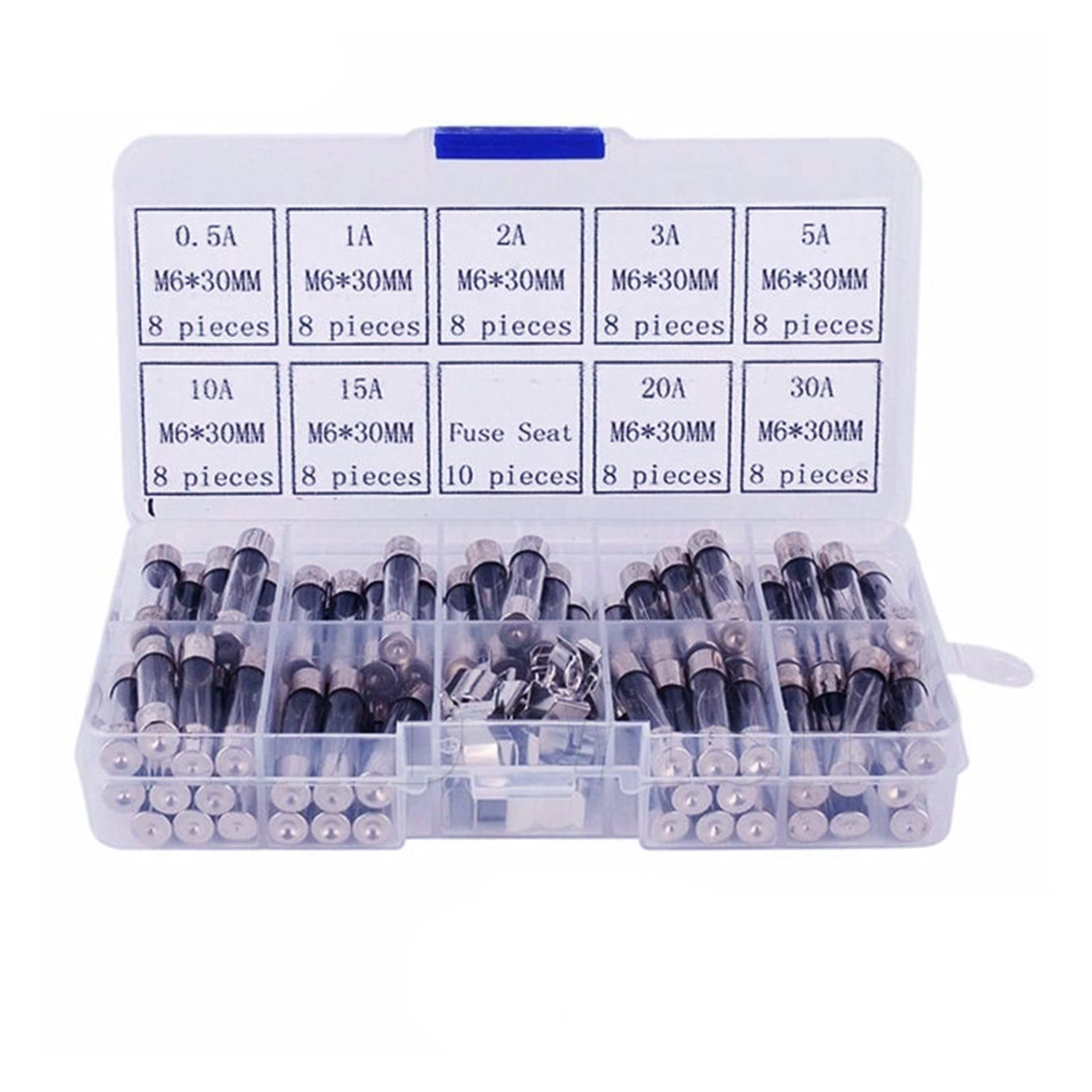 AVSBBYEPS Fuse 72pcs 6x30mm Assorted Kit Fast-Blow Glass Fuses 0.5A 1A 2A 3A 10A 15A 20A 30A AMP