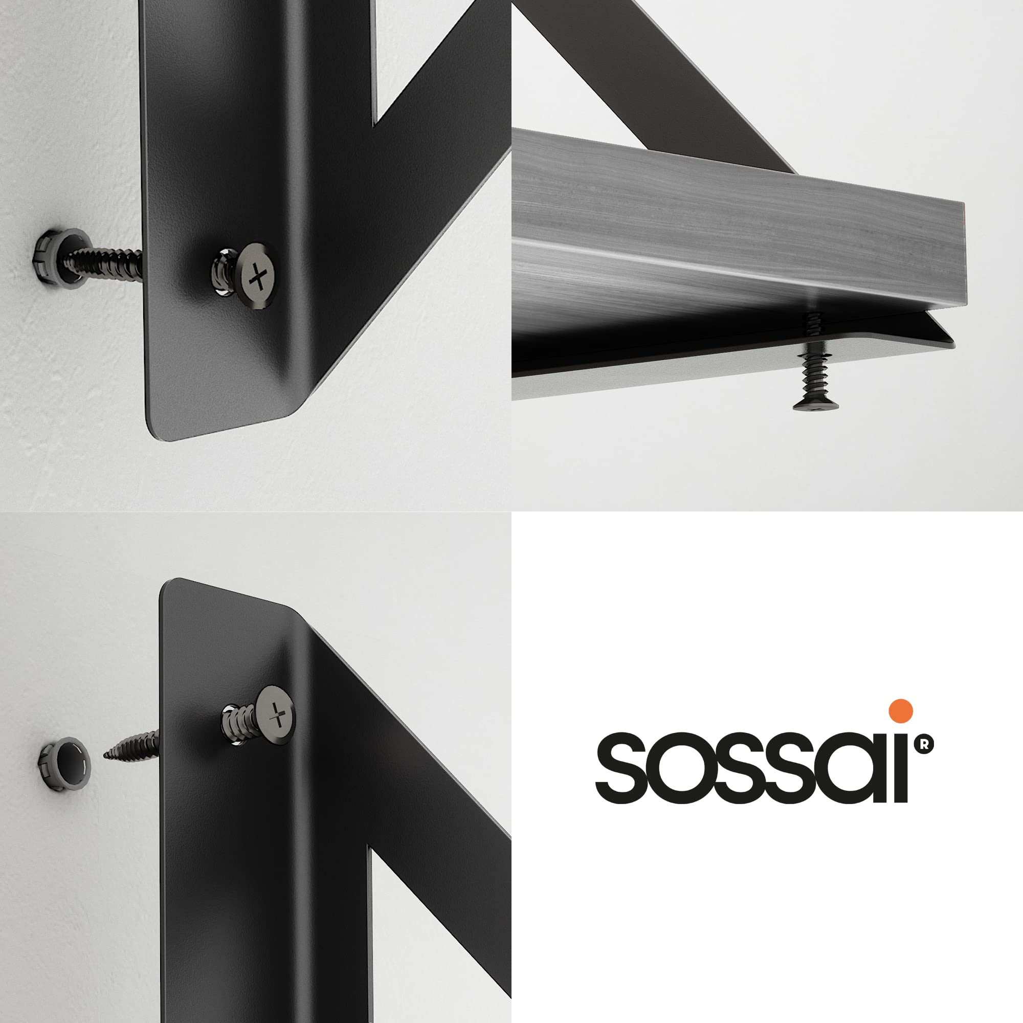 Sossai Soportes de estantería 2 unidades GSHR Truss 250x250 mm de acero – soporte de pared para balda – negro – diseño decorativo