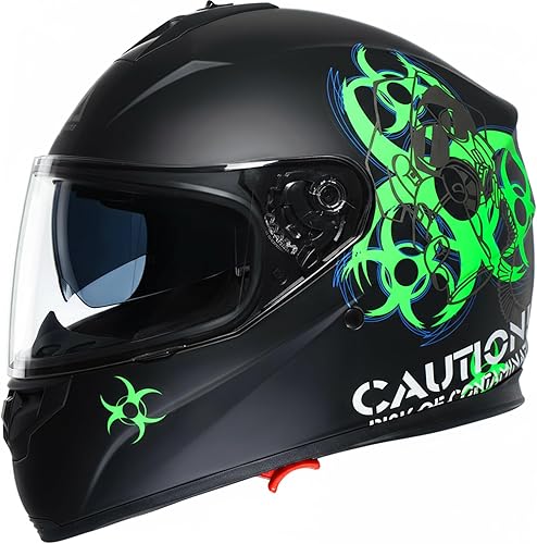 TRIANGLE Full Face Motorcycle Helmet Dual Visor Biohazard Street Bike Helmets for Men DOT Approved