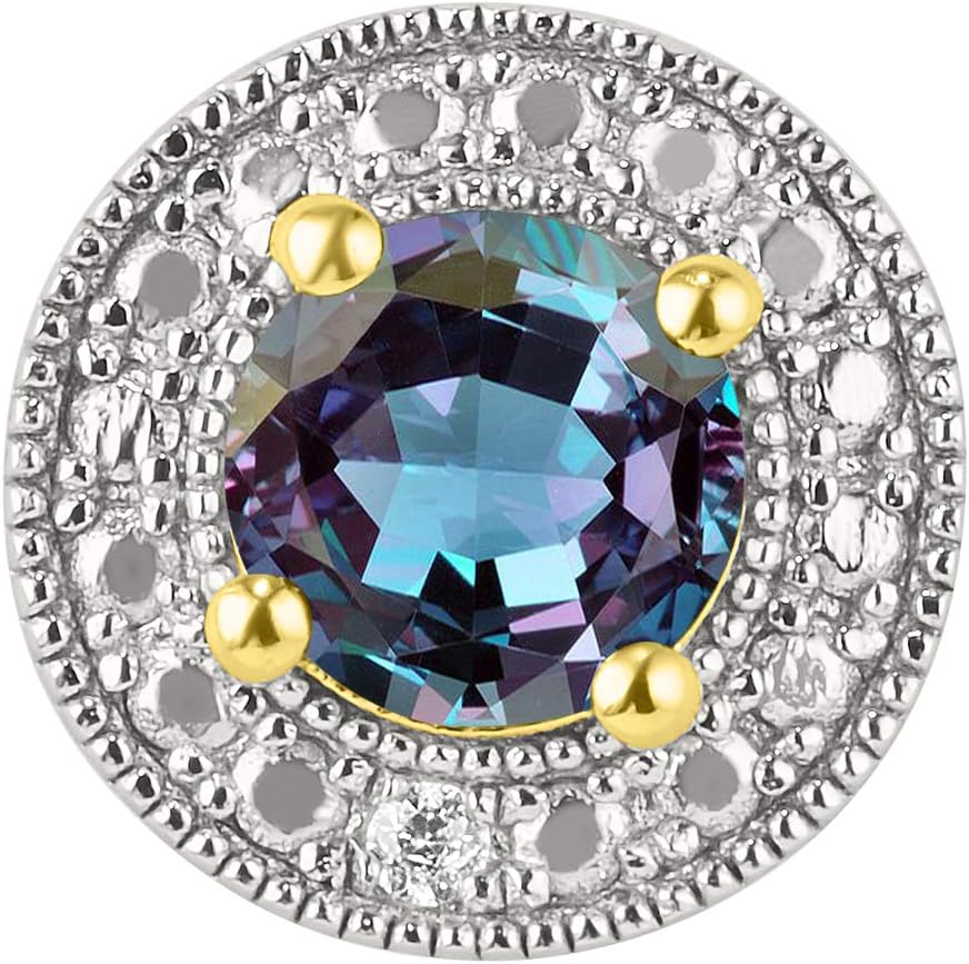 RYLOS Yellow Gold Plated Silver Halo Stud Earrings - 4MM Round Gemstone & Diamonds - Exquisite Birthstone Jewelry