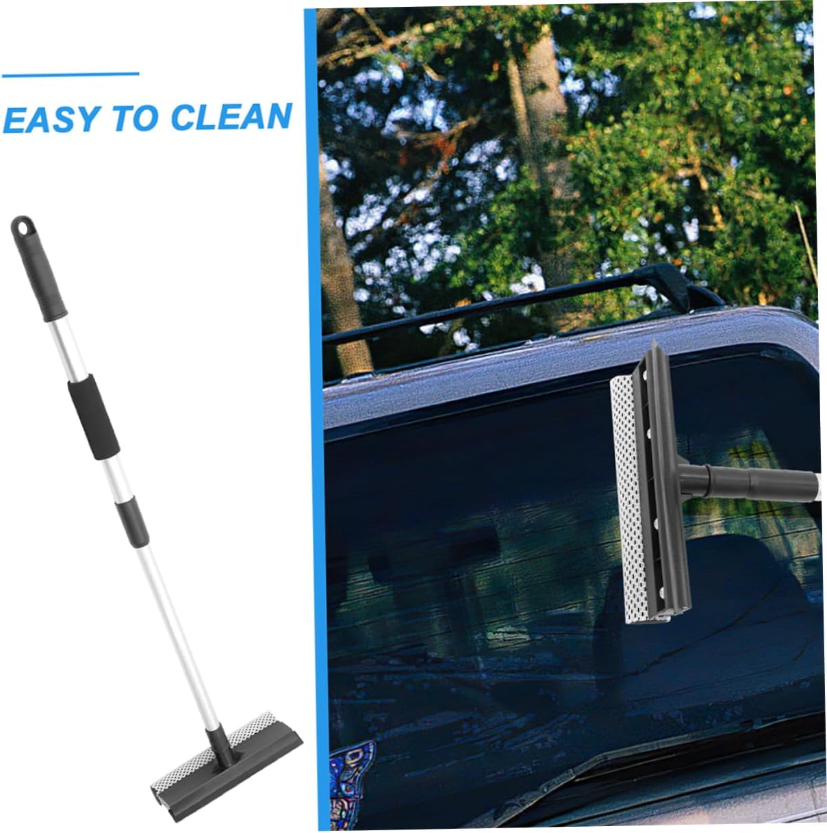 2Pcs Window Scrubber Kit with Telescopic Handle Dual Sided Sponge and Soft Rubber Strip for Efficient Window and Windshield Cleaning