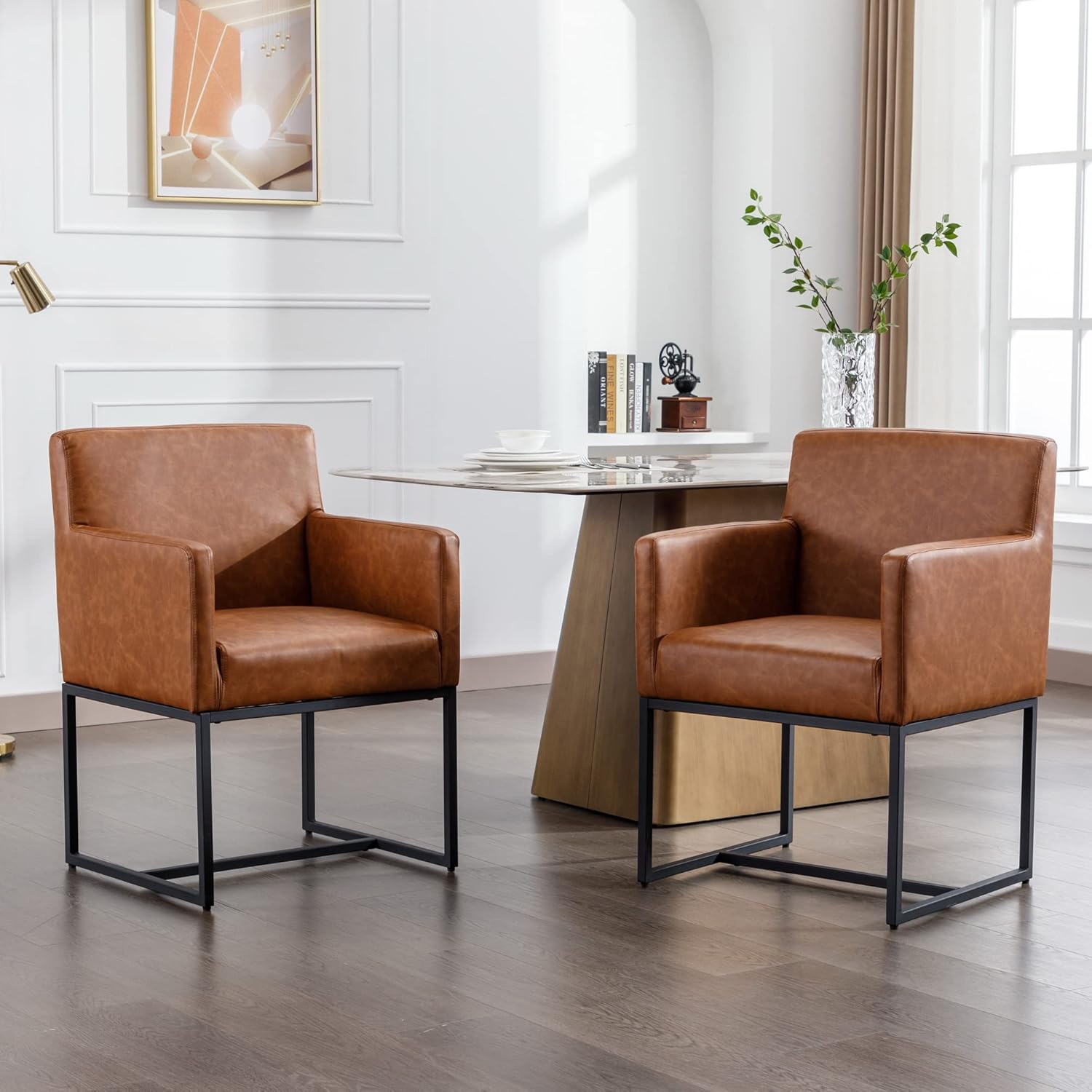Amazon.com - BESTANO Set of 2 Upholstered Dining Chairs with Armrest ...