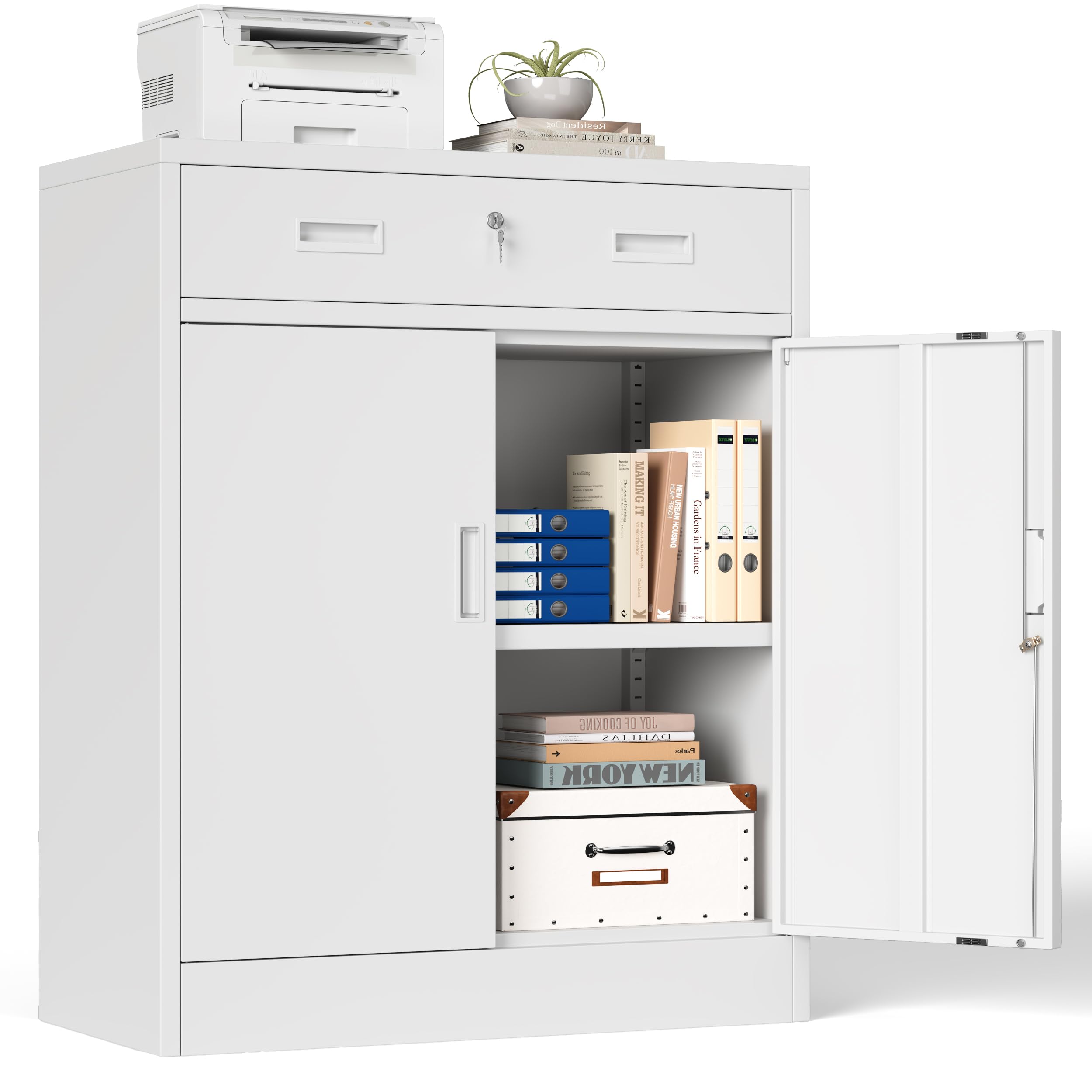 Armoire de rangement en métal blanc à étagère réglable en hauteur