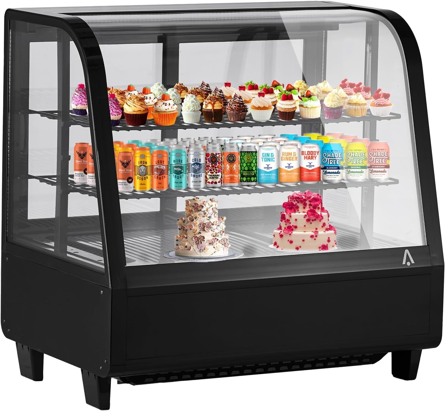 3.5 Cu.FtCommercial Display Refrigerator, Glass Door Merchandiser Cooler with Adjustable Shelves, LED Lighting, Sliding Rear Door, Temperature Control for Bakery, Cafe, Restaurant, Store