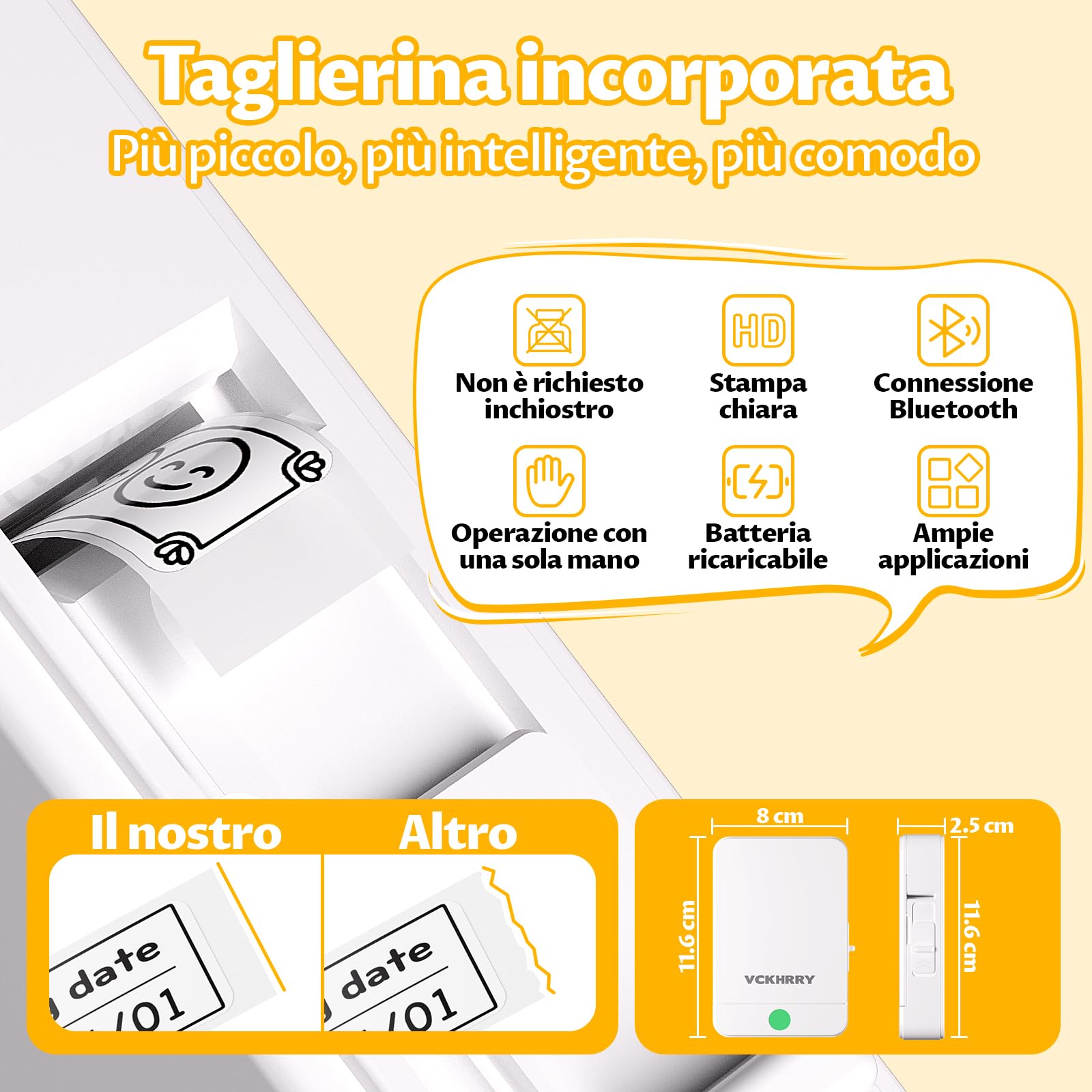 Stampante Etichette Termica Bluetooth Portatile Senza Inchiostro, 1 Rotolo Incluso, Compatibile iOS/Android