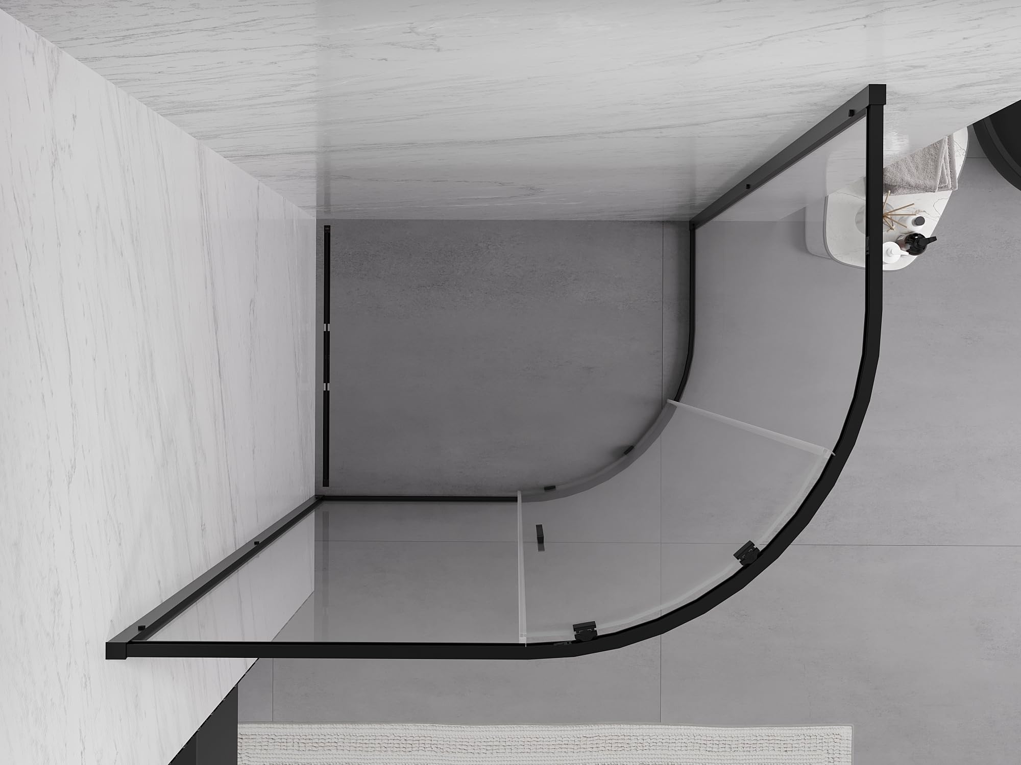 Mexen - Exo Box doccia semicircolare asimmetrico allungabile 120 x 90 cm, trasparente, nero