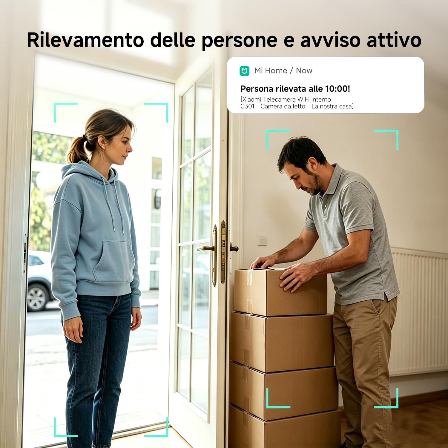 XIAOMI Smart Camera C301 (Videocamera di sorveglianza), risoluzione 2K, protezione privacy, visione notturna a colori, visione completa a 360°, rilvamento delle persone, audio bi-direzionale