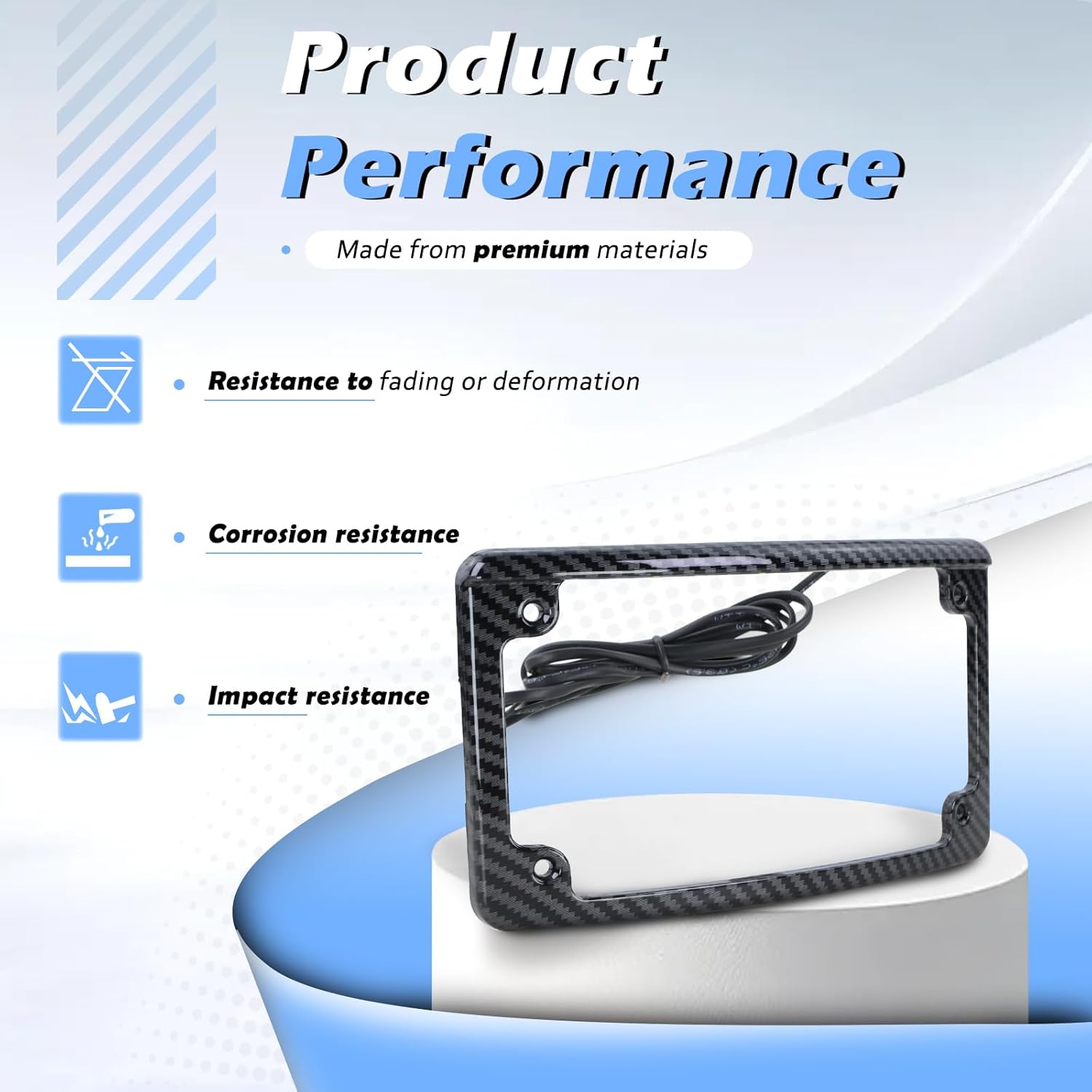 Curved LED License Plate Frame with Light Compatible with Harley Davidson 4" x 7" License Plate (Carbon Fiber)