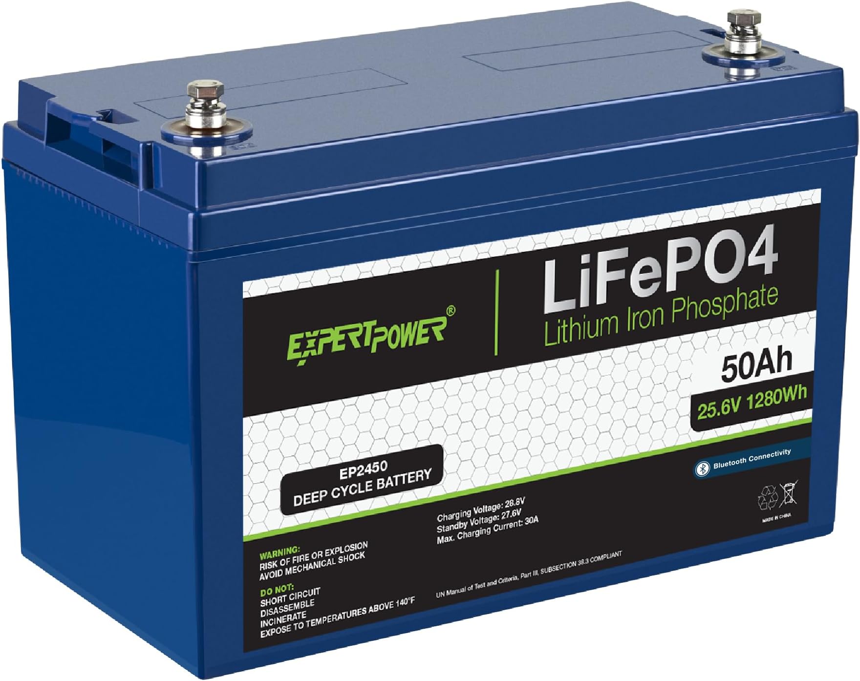 ExpertPower 24V 50Ah Lithium LiFePO4 Deep Cycle Rechargeable Battery | 2500-7000 Life Cycles & 10-Year Lifetime | Built-in BMS | Trolling Motors, RV, Solar, Marine, Overland, Off-Grid