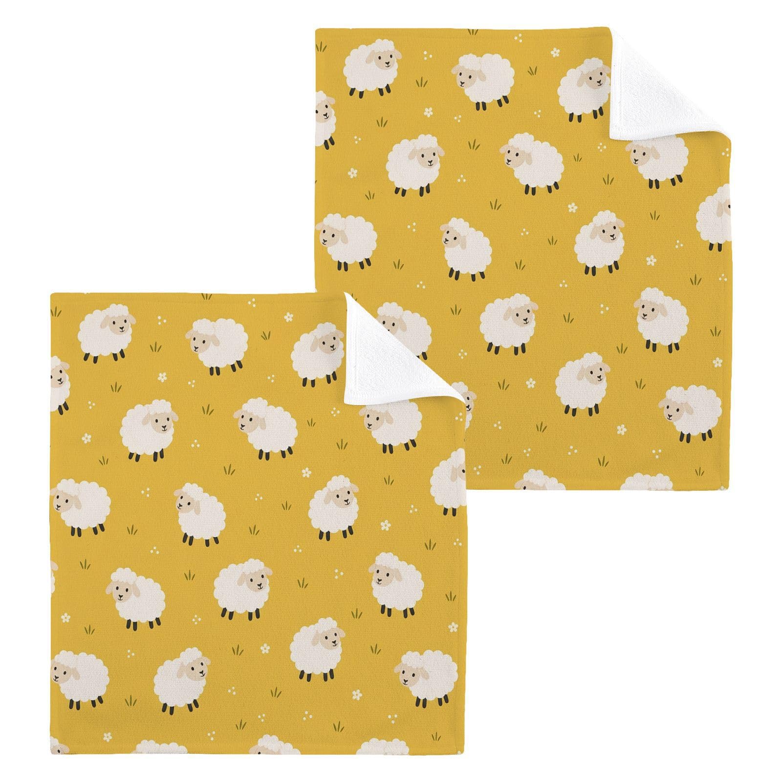 BOESI Cute Sheep 12x12in Cotton Washcloth,Soft Absorbent Face Towel