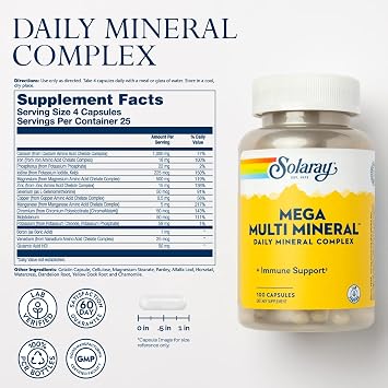 Solaray Mega Multi Mineral 25 Servings, 100 Capsules