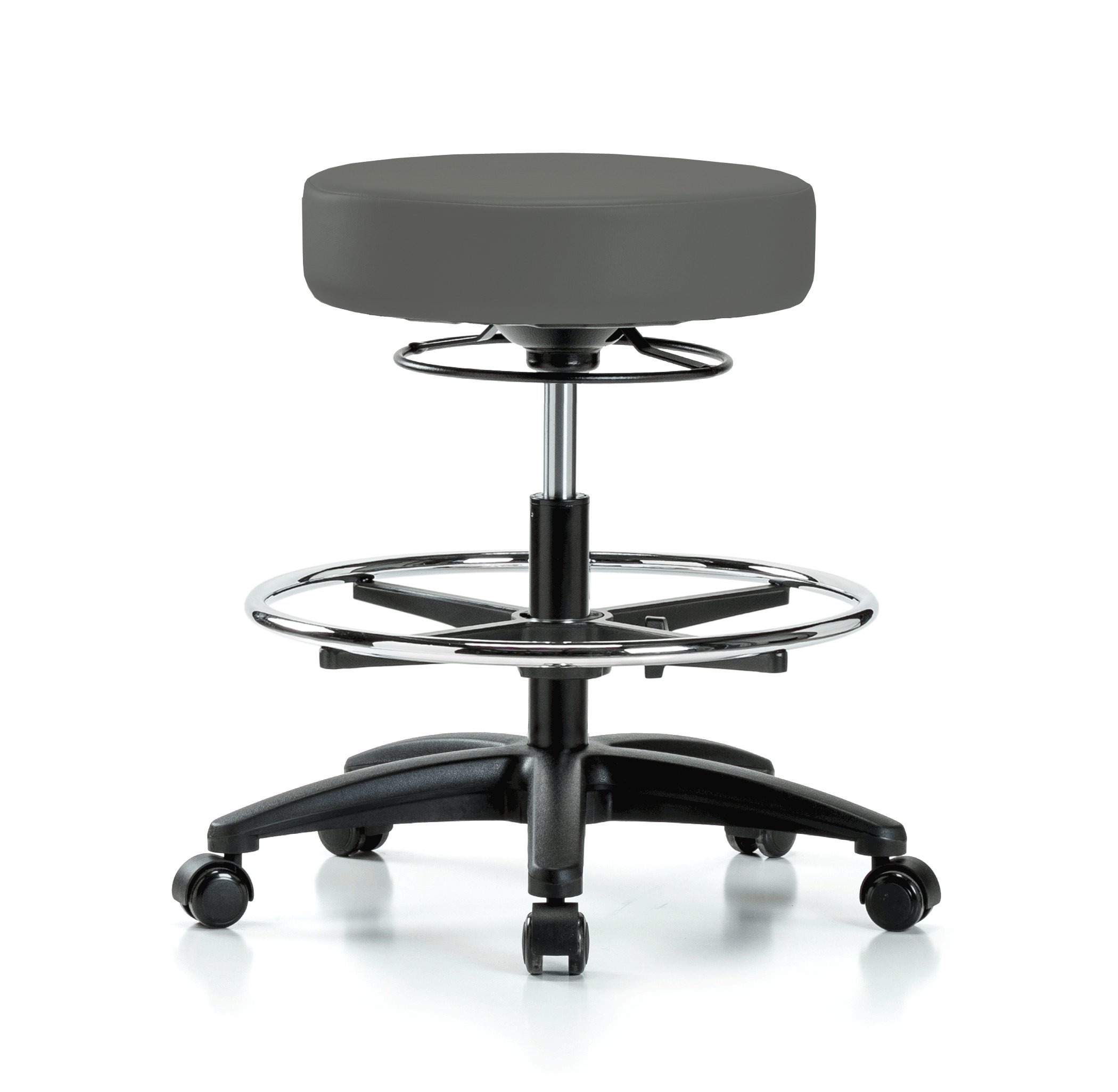 Perch 360 Degree Rolling Height Adjustable Massage Therapy Swivel Stool for Carpet or Linoleum | Workbench Height with Footring 300-Pound Weight Capacity | (Charcoal Vinyl)