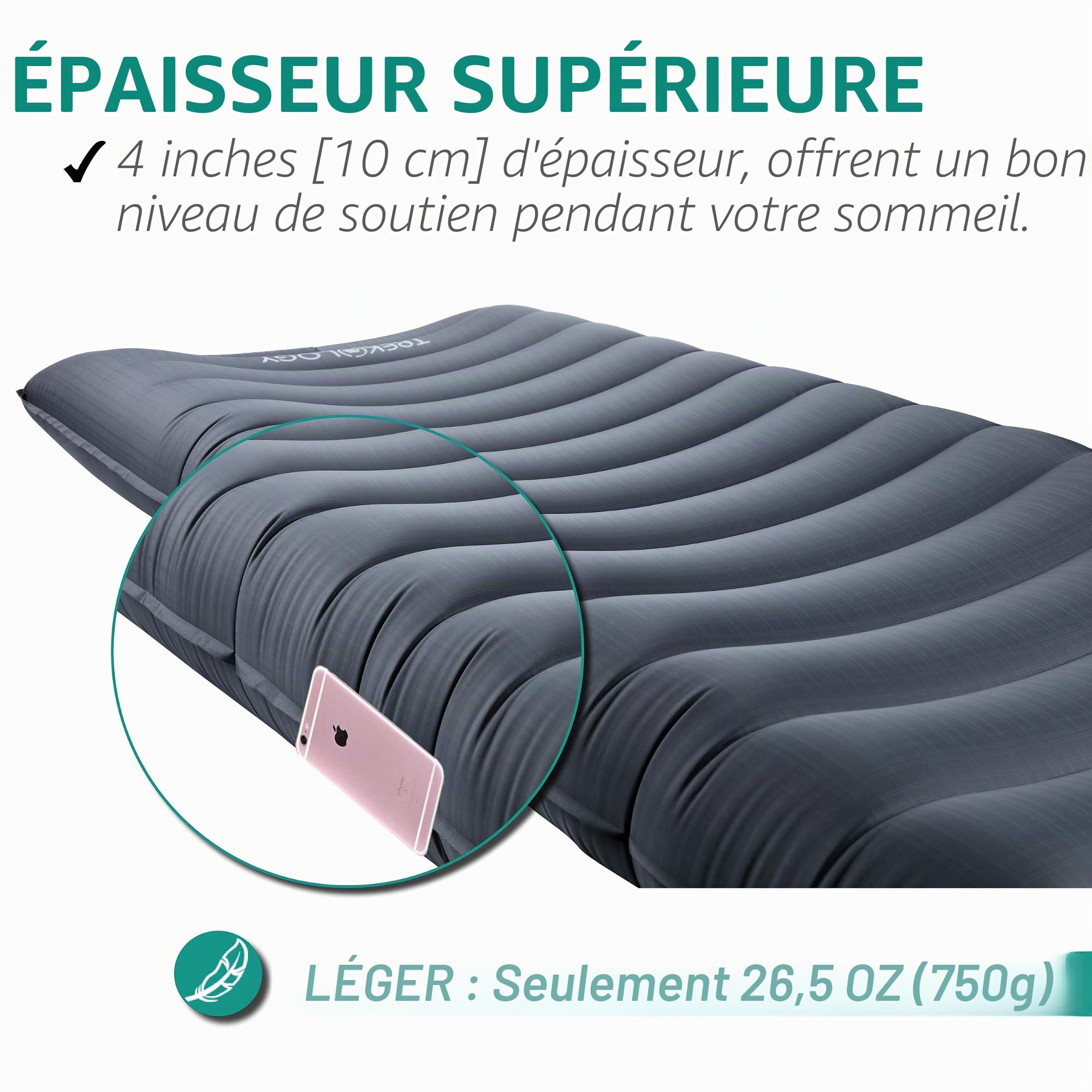 Trekology UL80 Tapis de Camping, Matelas de Camping Gonflable, Matelas de Camping Gonflable, Tapis de Camping, Tapis de Camping léger, Matelas Enroulable pour lit Simple