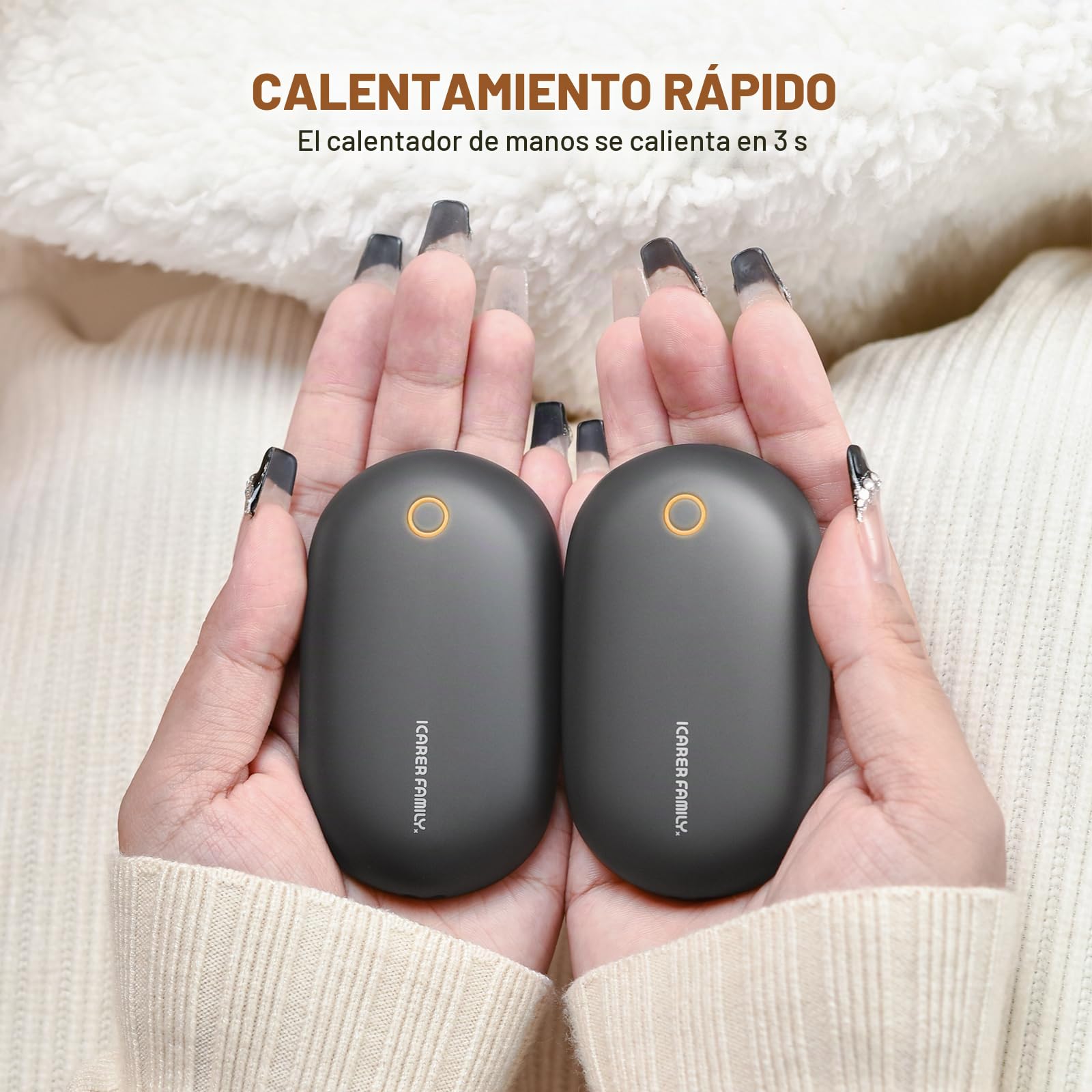 Pack 2 calienta-Manos eléctricos – magnéticos Desmontables, Calentamiento rápido, Recargables por USB con cordón, Compacto para niños, esquí y Exterior en Invierno