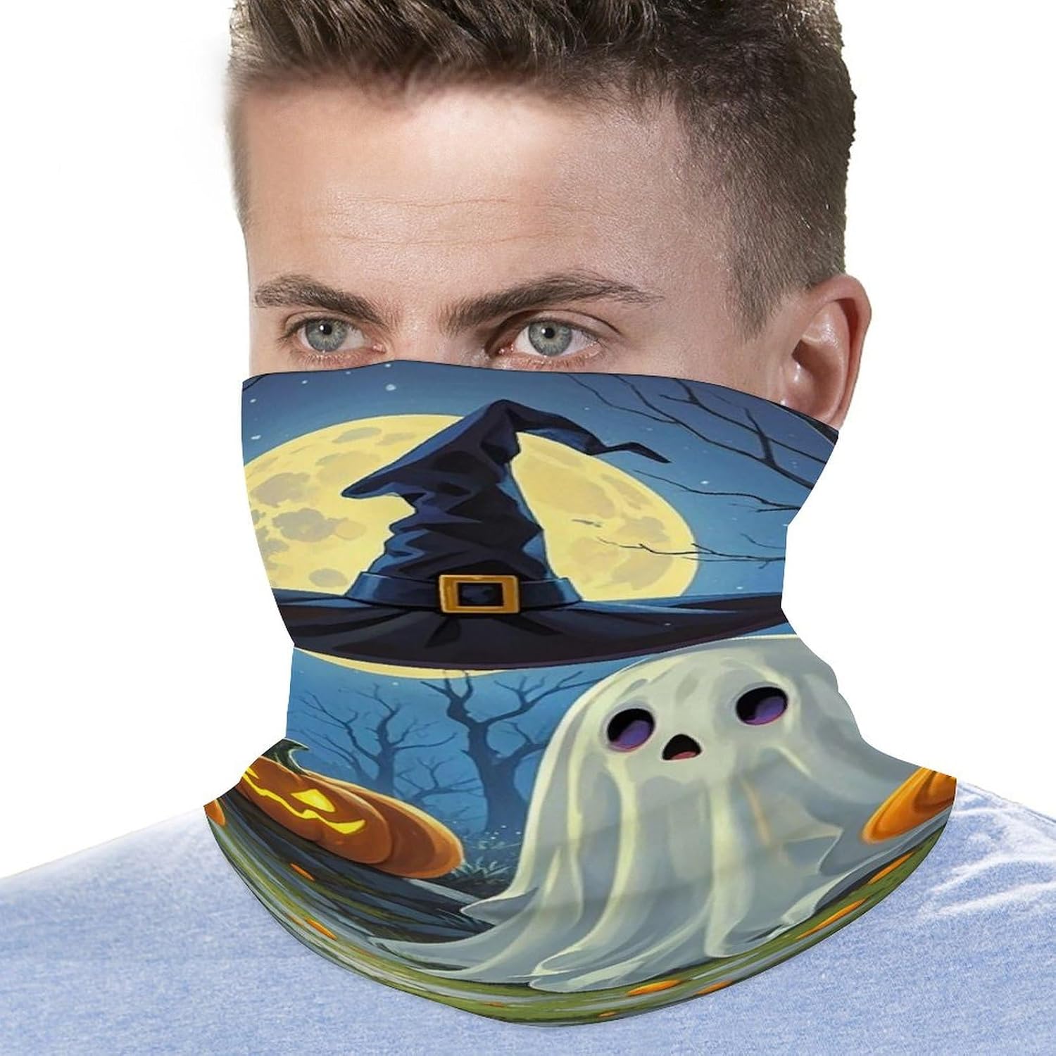 Neck Gaiter Face Mask for Cold Weather Ghost Painting Face Cover Scarf for Men Women Elastic Headbands Wind-proof Bandana for Skiing Fishing Hiking Cycling