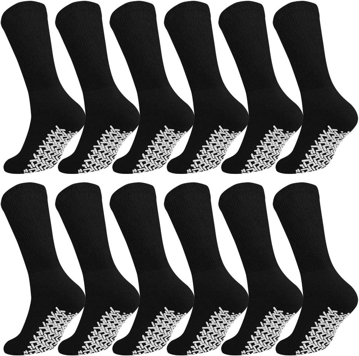 Falari Men Women Anti Slip Grip Non Skid Crew Cotton Diabetic Socks For Home Hospital 3, 6 or 12-pack